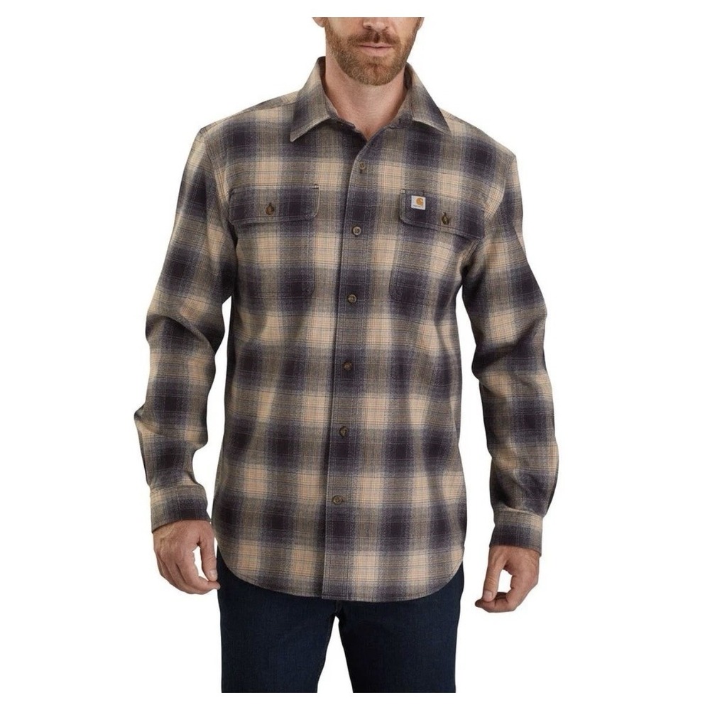 Carhartt Original Fit Brown & Black Plaid Flannel Button Up Shirt Men's Sz Large